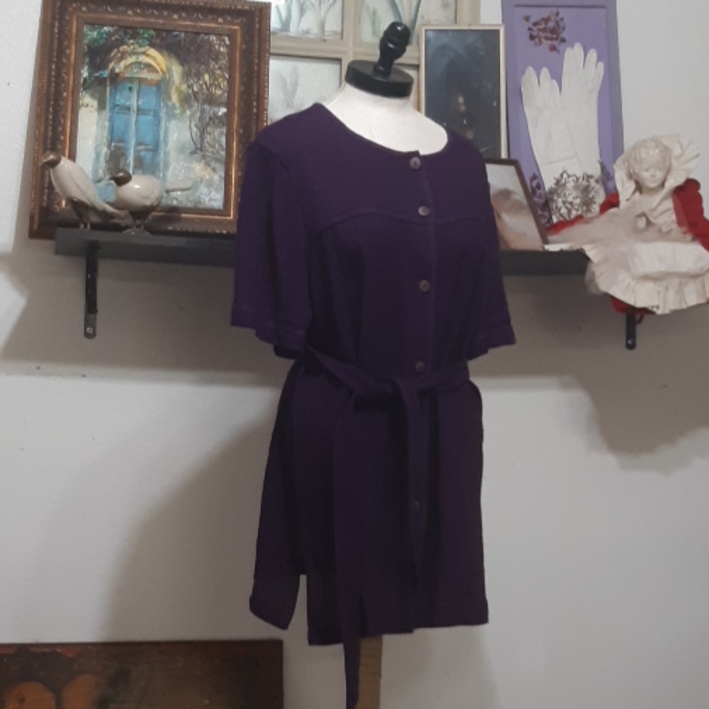 Womens Dress Shirt belted Short sleeve Purple Plus sz 16 Church casual CAROL